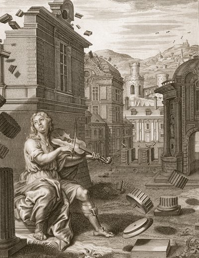 Amphion Builds the Walls of Thebes by the Music of his Lyre by Bernard Picart